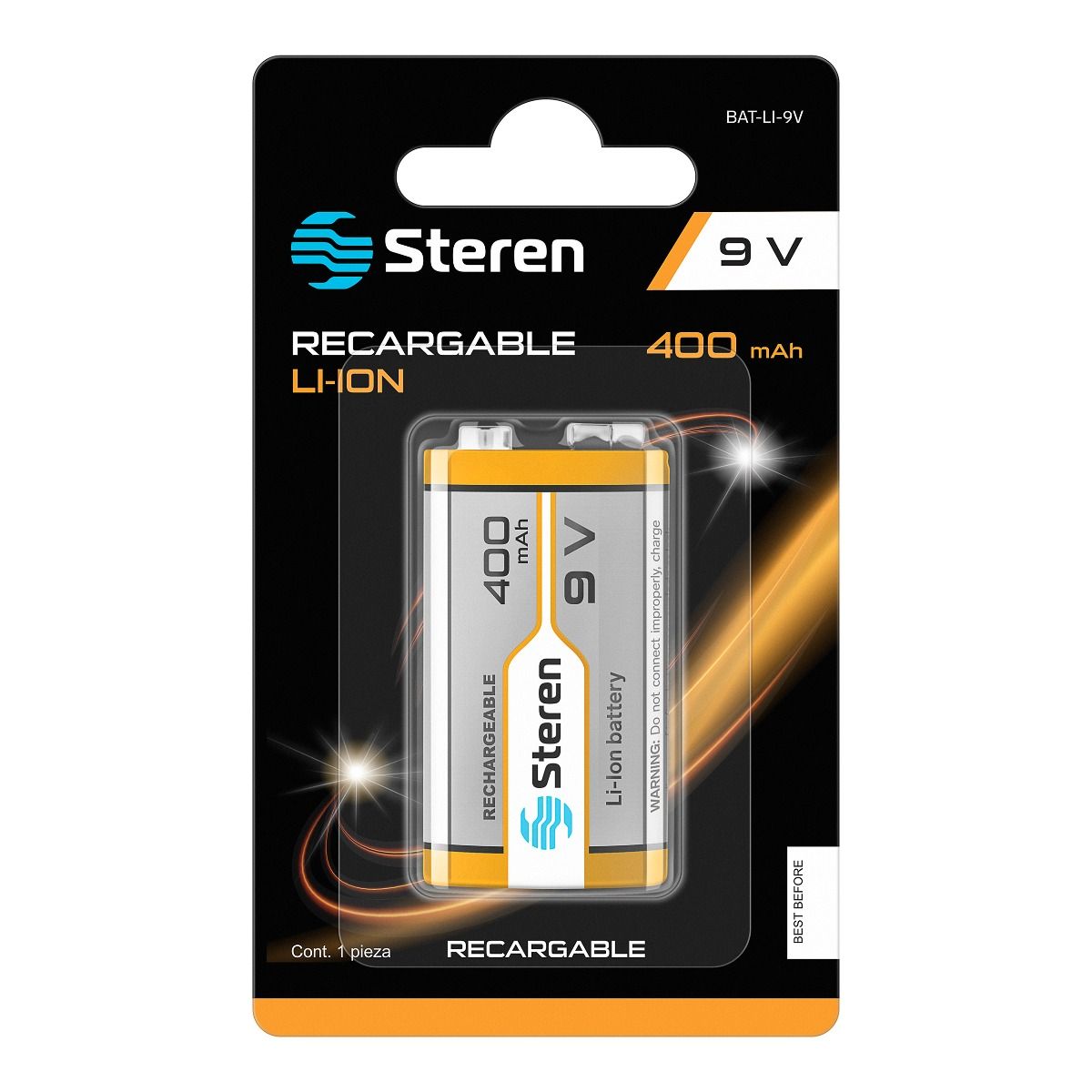 Brillante fluido Sociable Batería recargable Li-Ion tipo 9V (cuadrada), de 400 mA