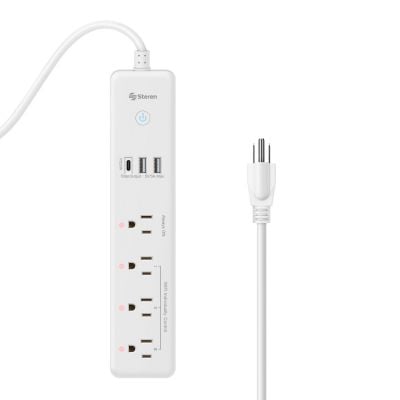 Regleta Wi-Fi* de 4 salidas horizontales con supresor de picos (60 J) y cargadores USB C PD 20 W / 2 x USB QC 18 W