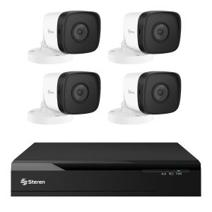Sistema de seguridad CCTV con DVR pentahíbrido de 4 canales BNC + 2 IPC, 4 cámaras, disco duro y monitoreo por Internet