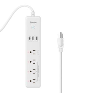 Regleta Wi-Fi* de 4 salidas horizontales con supresor de picos (60 J) y cargadores USB C PD 20 W / 2 x USB QC 18 W