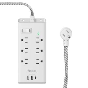 Regleta de 6 salidas con supresor de picos (456 J), 2 cargadores USB y 1 cargador USB C