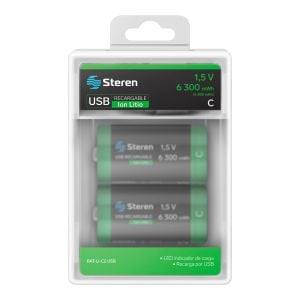 2 baterías recargables USB Li-ion tipo C, de 6300 mWh