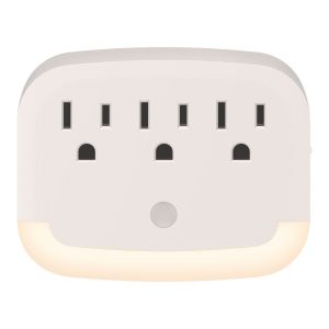 Regleta de pared con 3 salidas polarizadas y luz LED de noche
