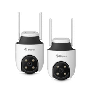 2 cámaras de seguridad Wi-Fi 6 / Ethernet 8 Mpx robotizadas con seguidor de movimiento para exterior, doble banda