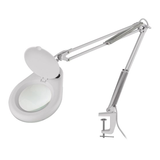 Lámpara de lupa LED con abrazadera, 5 lupa con luz LED, brazo flexible,  brillo de 10 niveles, luz de banco de trabajo de 3 colores con clip